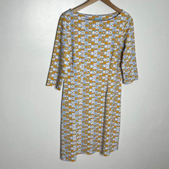 J. McLaughlin Catalina Cloth Dress Womens Medium Blue Orange Geo Floral Stretch - Picture 2 of 9
